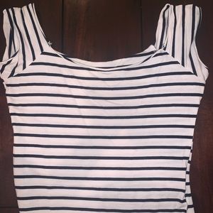 blue and white stripped top